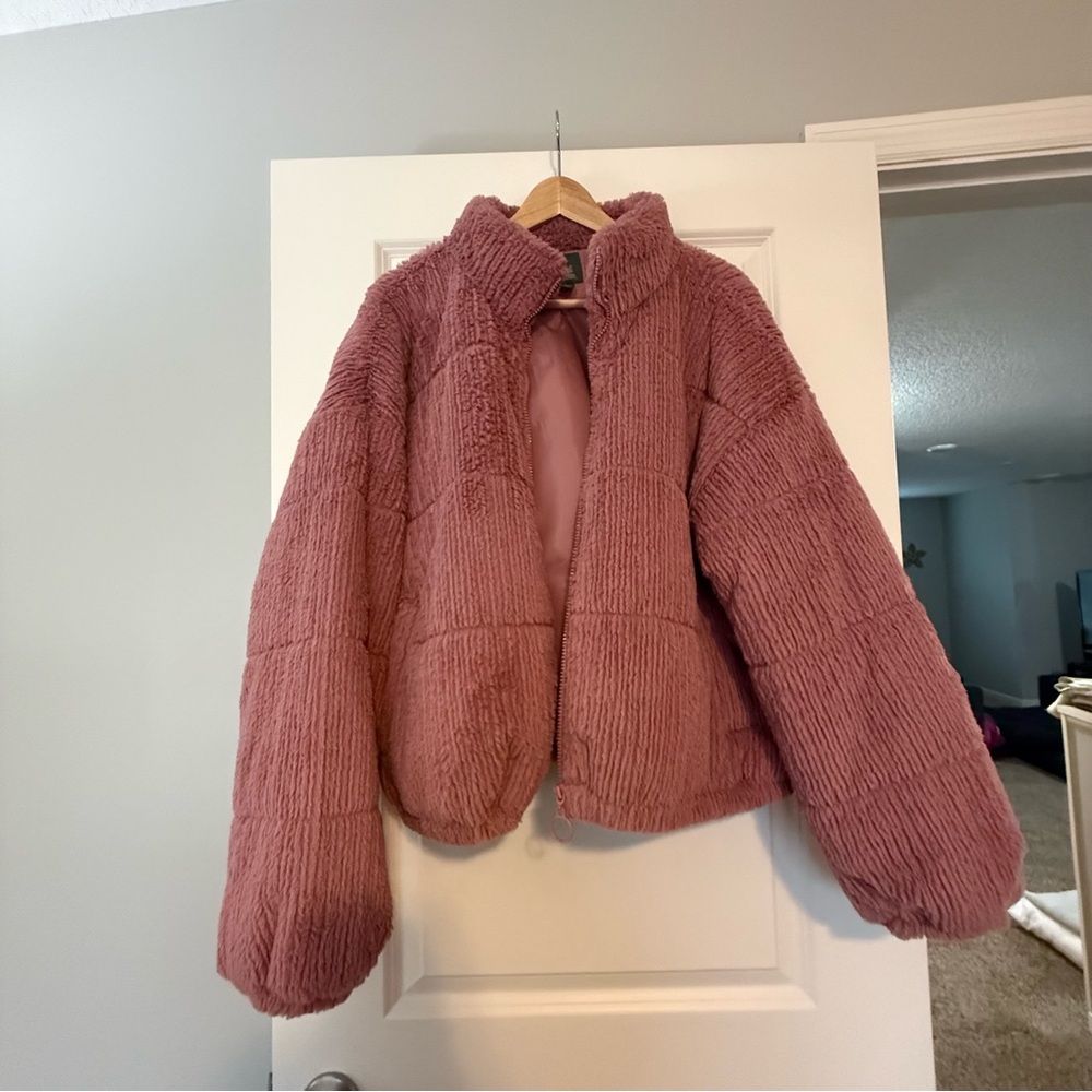 Plush Quilted Faux-Fur Jacket in Dusty Rose